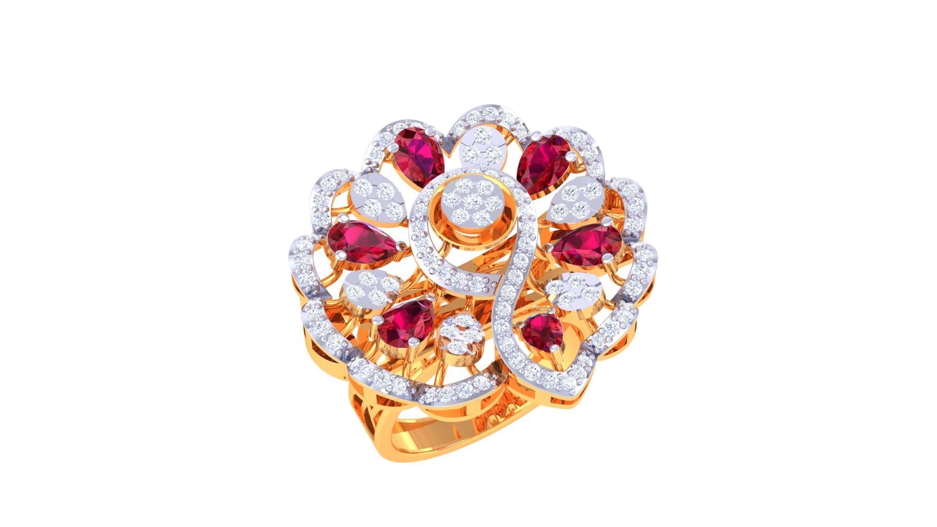 Gemstone High Jewelry Cocktail Ring 3dm stl renders 3D print model_2