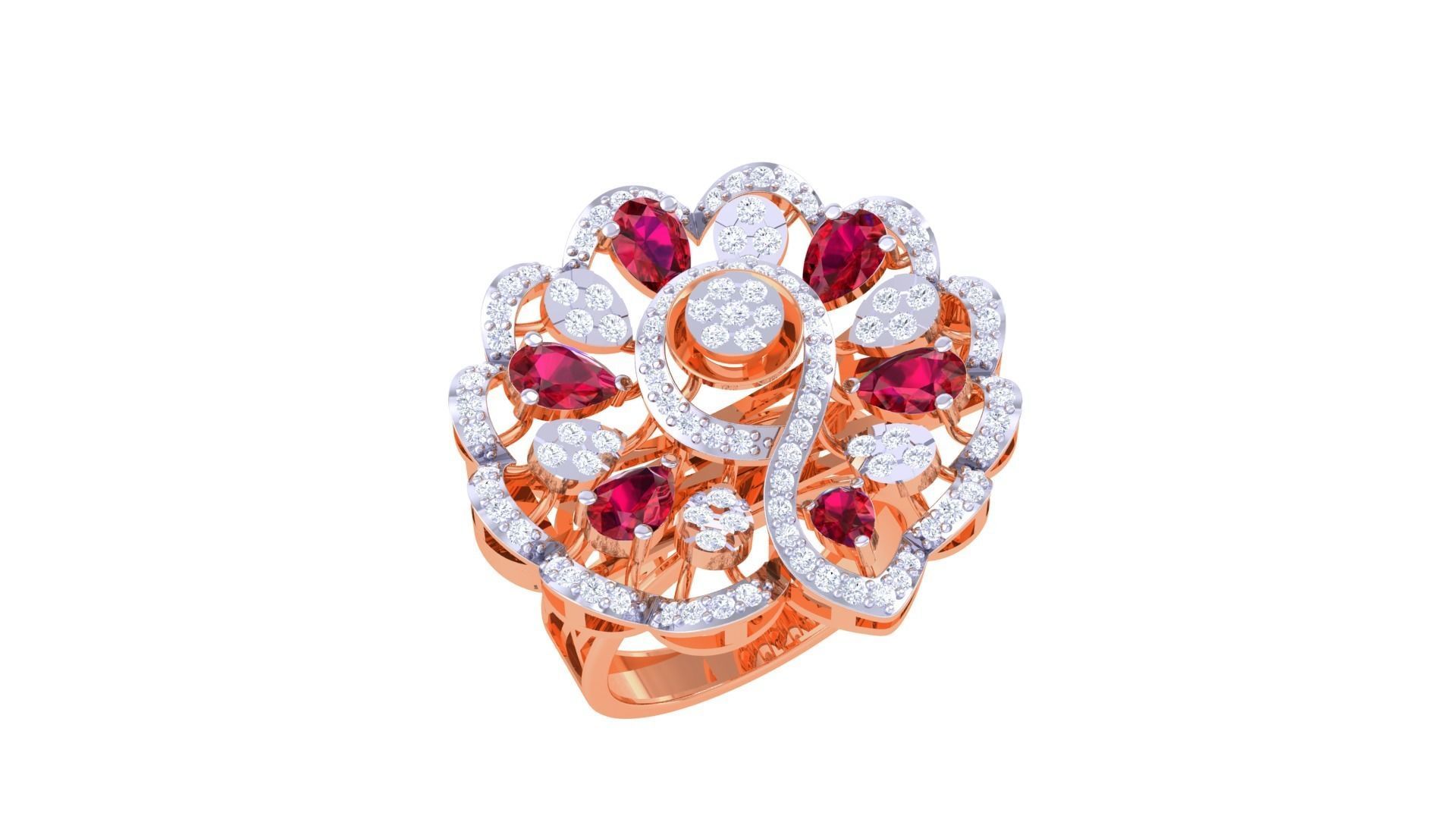 Gemstone High Jewelry Cocktail Ring 3dm stl renders 3D print model_6