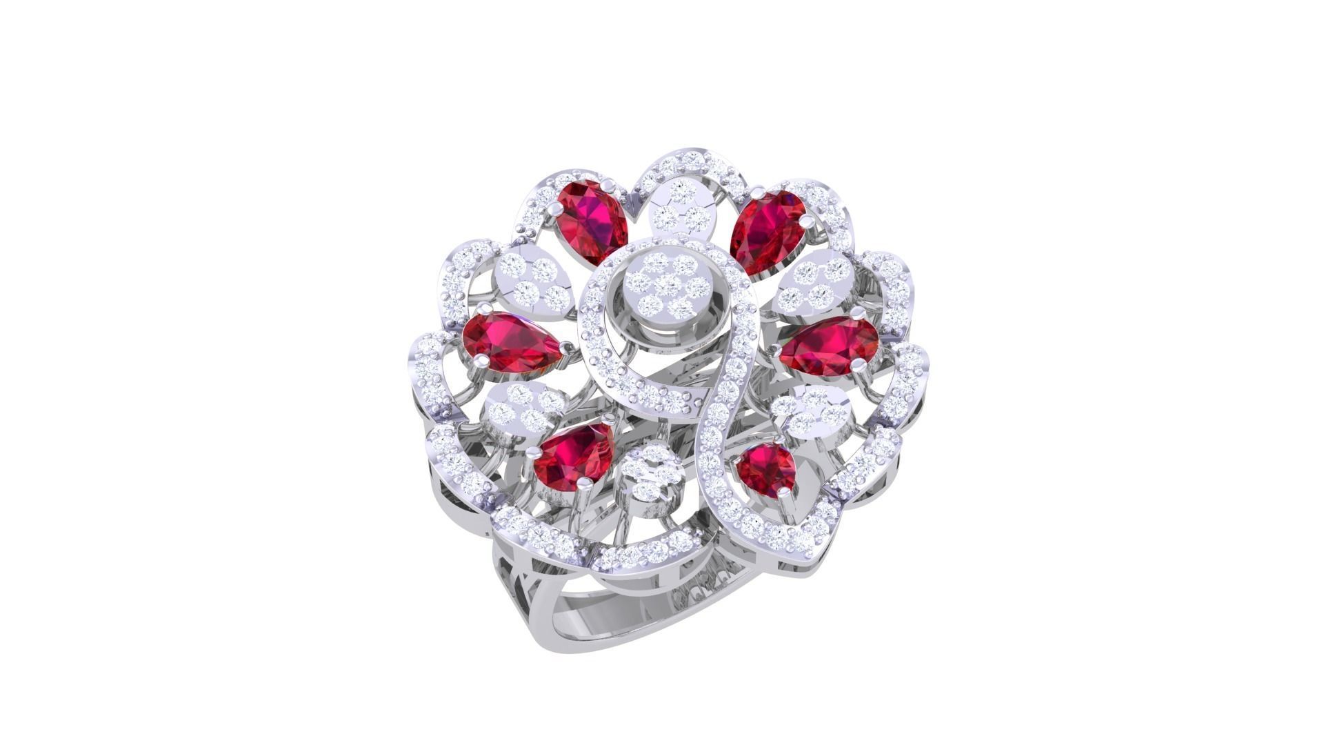 Gemstone High Jewelry Cocktail Ring 3dm stl renders 3D print model_1