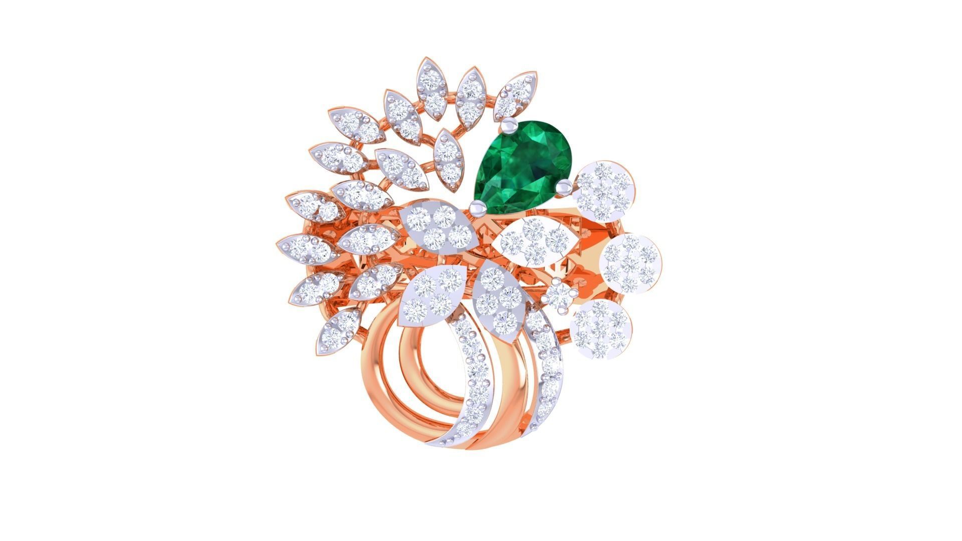 Gemstone High Jewelry Cocktail Ring 3dm stl renders 3D print model_8