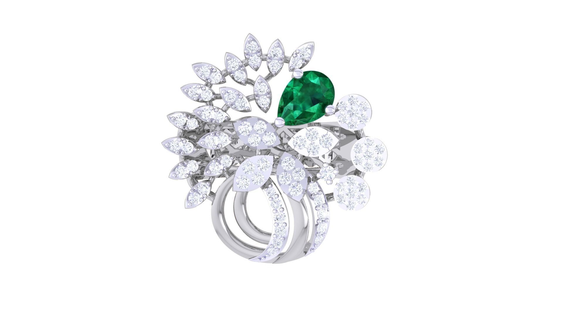 Gemstone High Jewelry Cocktail Ring 3dm stl renders 3D print model_9