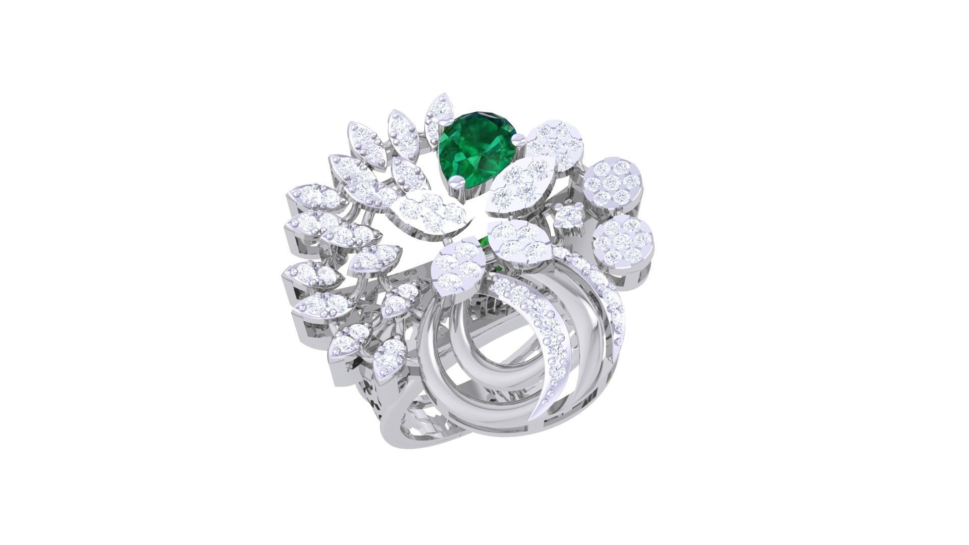 Gemstone High Jewelry Cocktail Ring 3dm stl renders 3D print model_1
