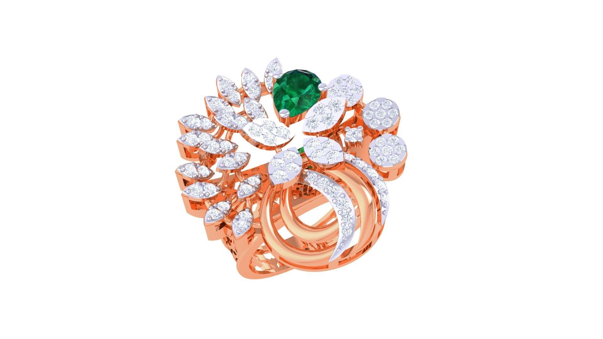 Gemstone High Jewelry Cocktail Ring 3dm stl renders 3D print model_6