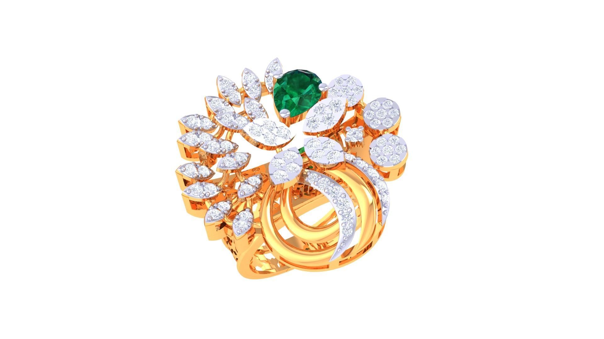 Gemstone High Jewelry Cocktail Ring 3dm stl renders 3D print model_2