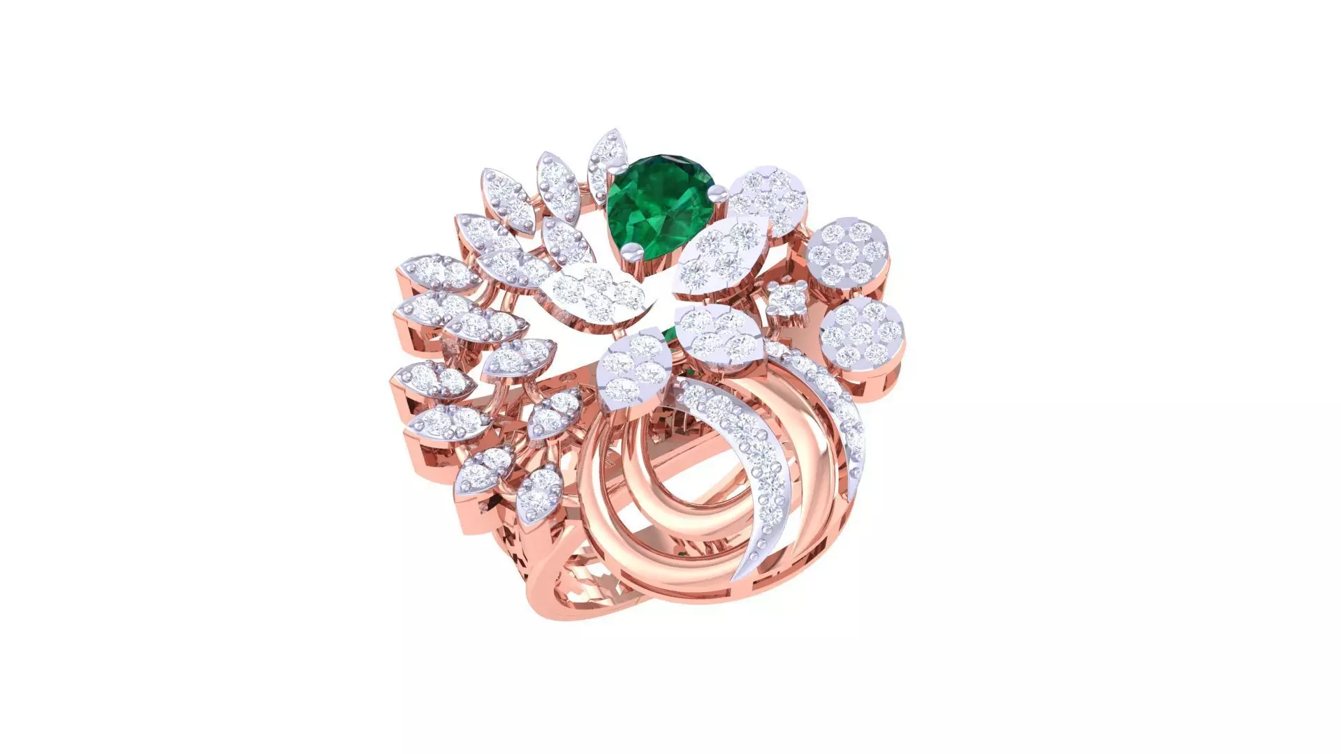 Gemstone High Jewelry Cocktail Ring 3dm stl renders 3D print model_0