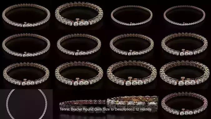 Tennic Braclet Round Gem Size to Description