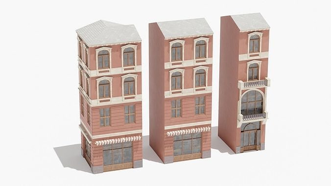 Building modular european old id 3 Low-poly 3D model 2
