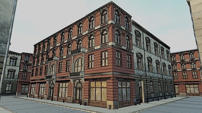 Building modular european old id 3 Low-poly 3D model 4