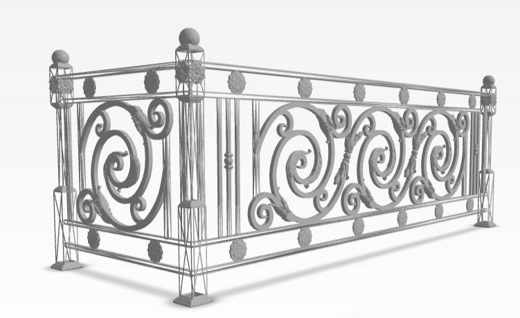Wrought iron balcony railing 3D model_4