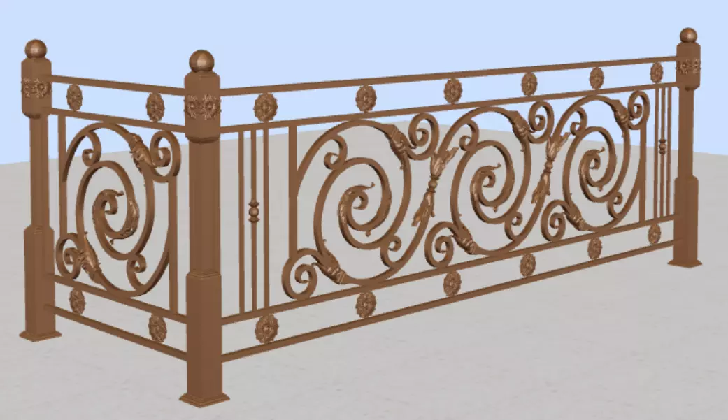 Wrought iron balcony railing 3D model_0