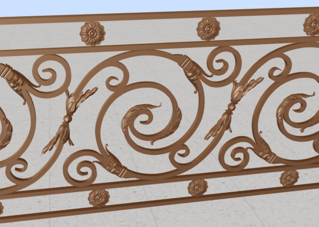 Wrought iron balcony railing 3D model_2