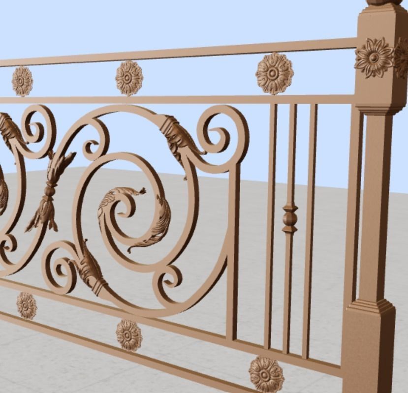 Wrought iron balcony railing 3D model_1