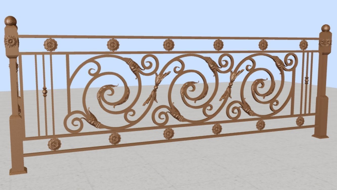 Wrought iron balcony railing 3D model_3