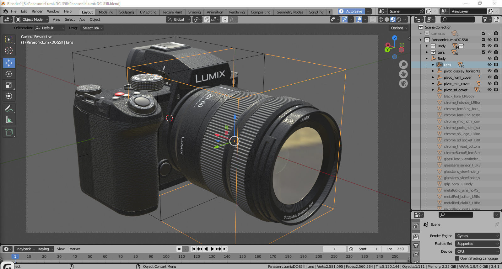 Panasonic Lumix DC-S5 II with lens 3D model_34