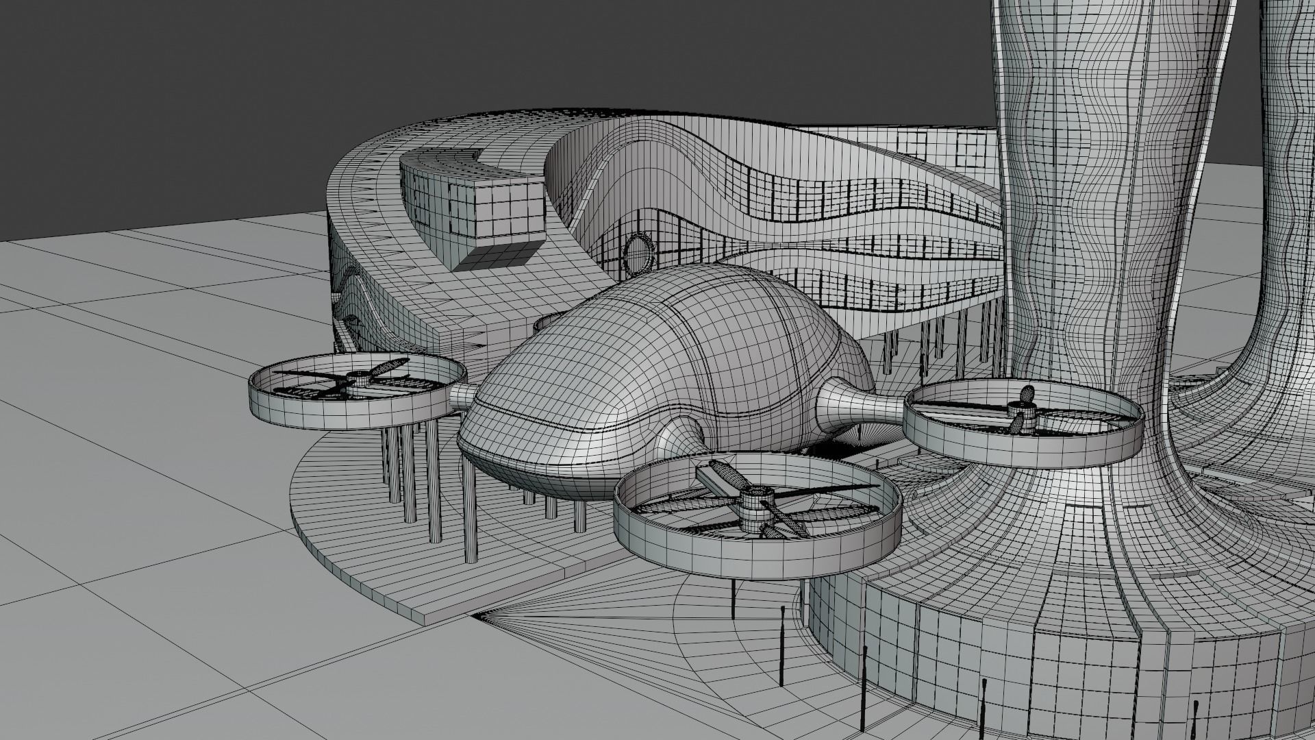 Future city with maglev 2023 3D model_9