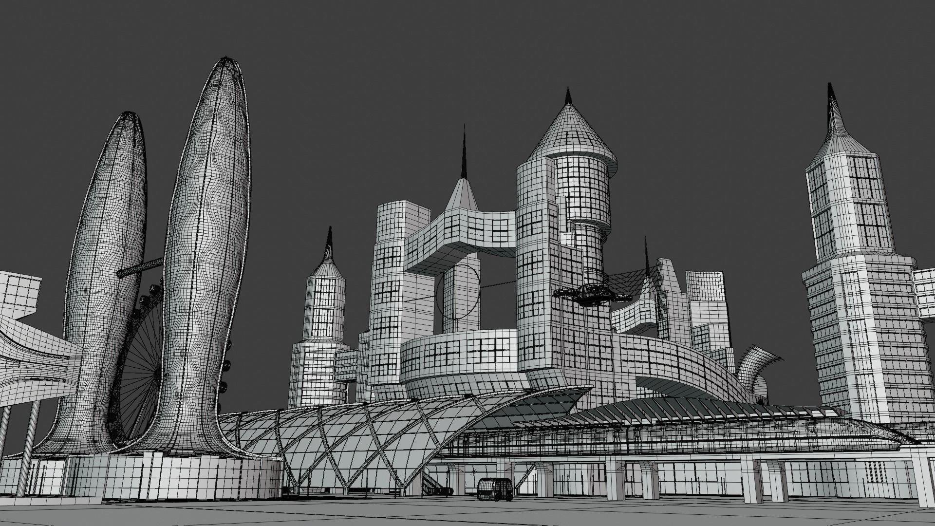 Future city with maglev 2023 3D model_1