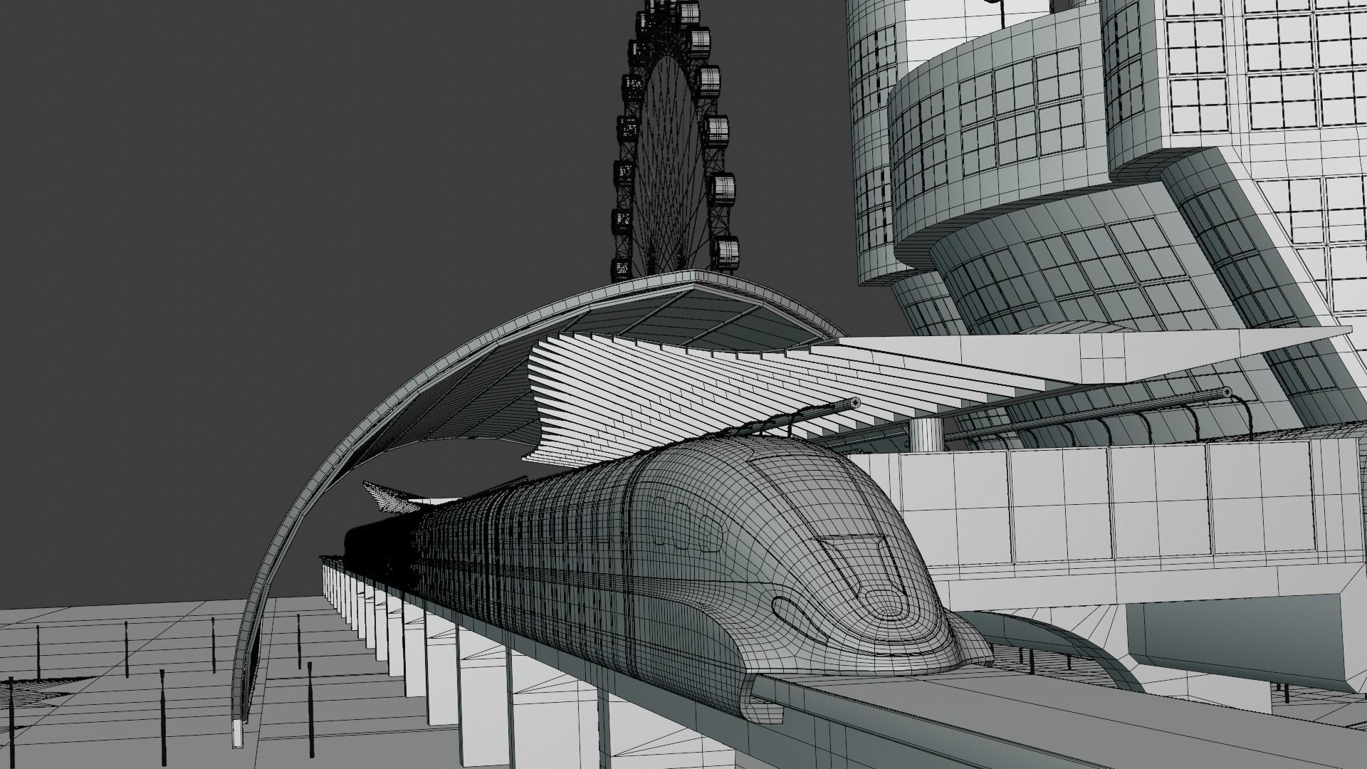 Future city with maglev 2023 3D model_13