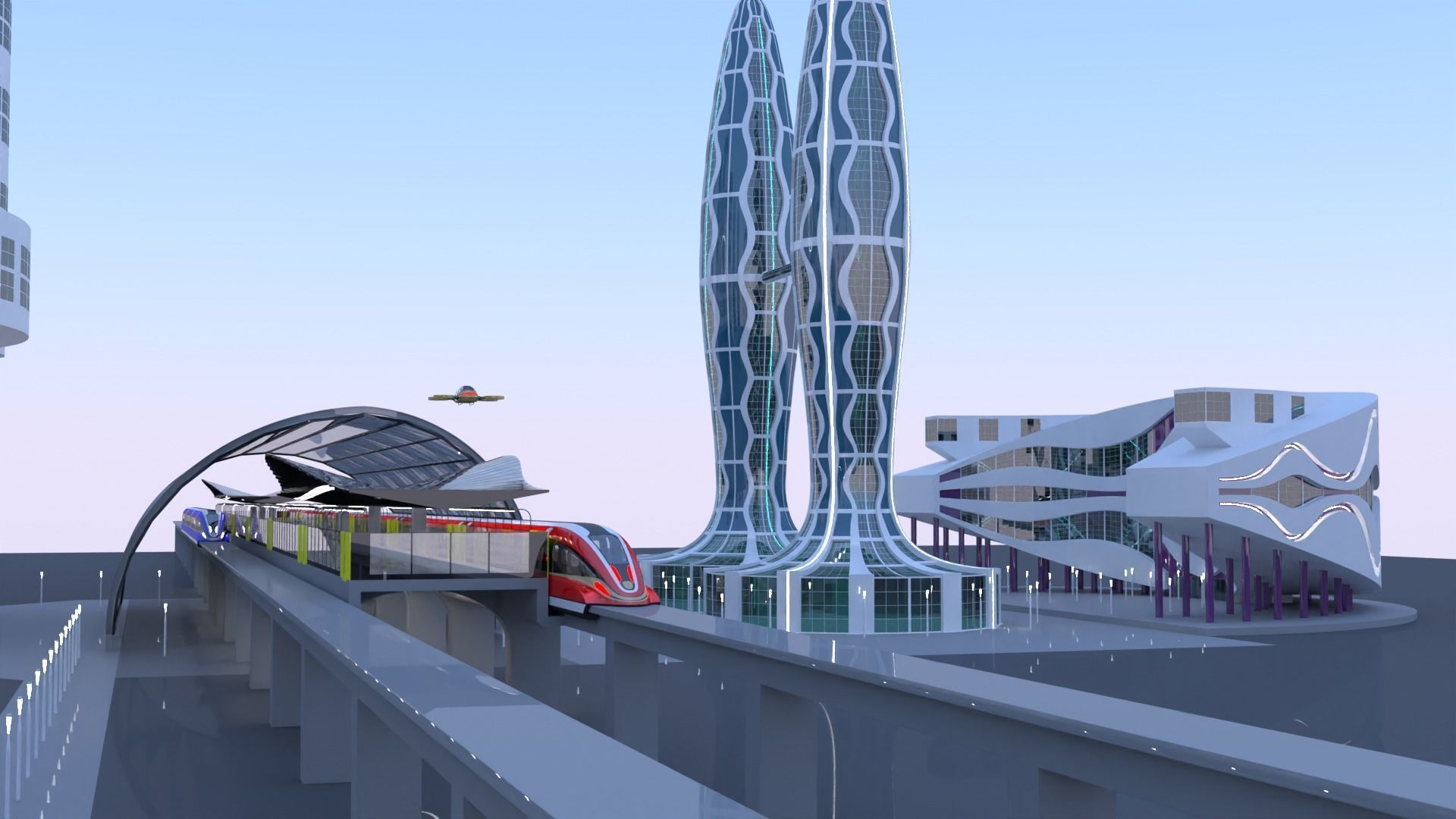 Future city with maglev 2023 3D model_18