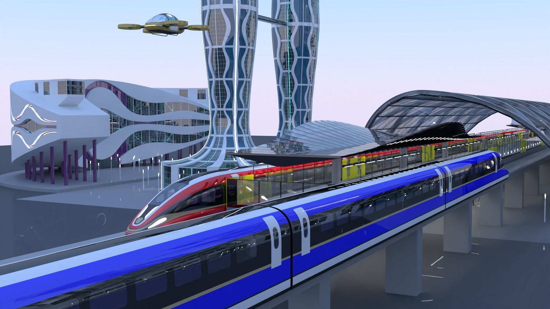 Future city with maglev 2023 3D model_26