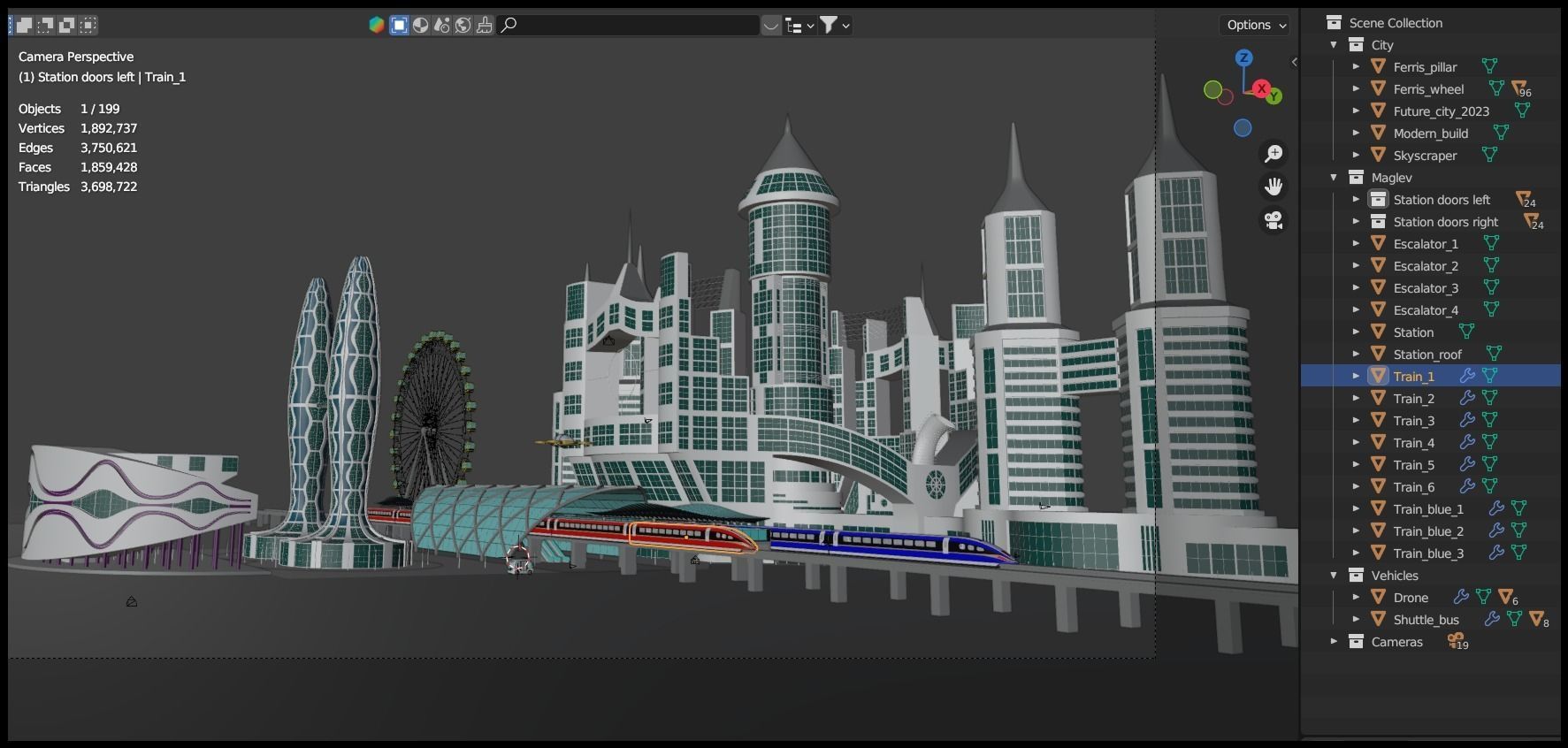 Future city with maglev 2023 3D model_27