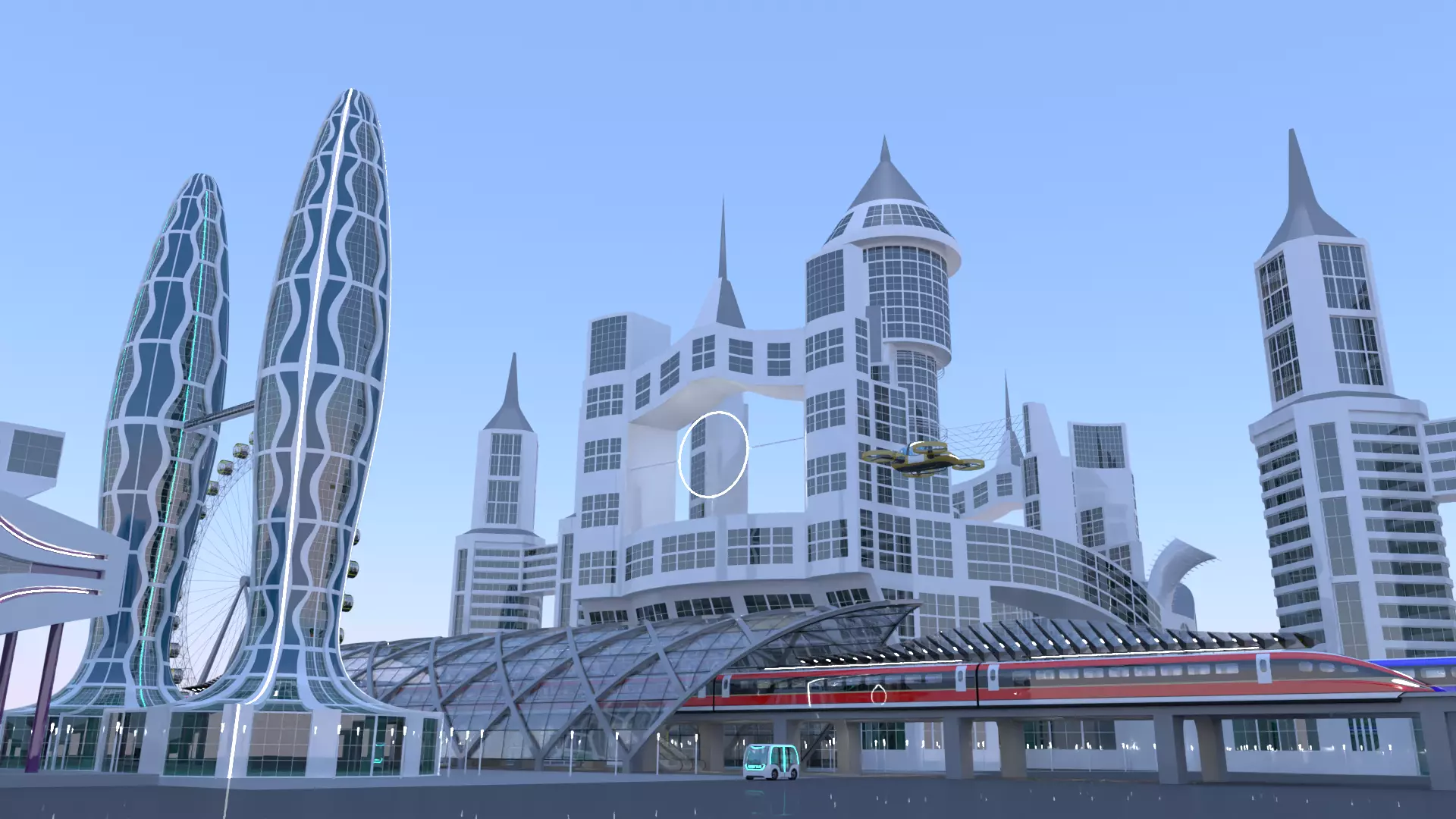 Future city with maglev 2023 3D model_0