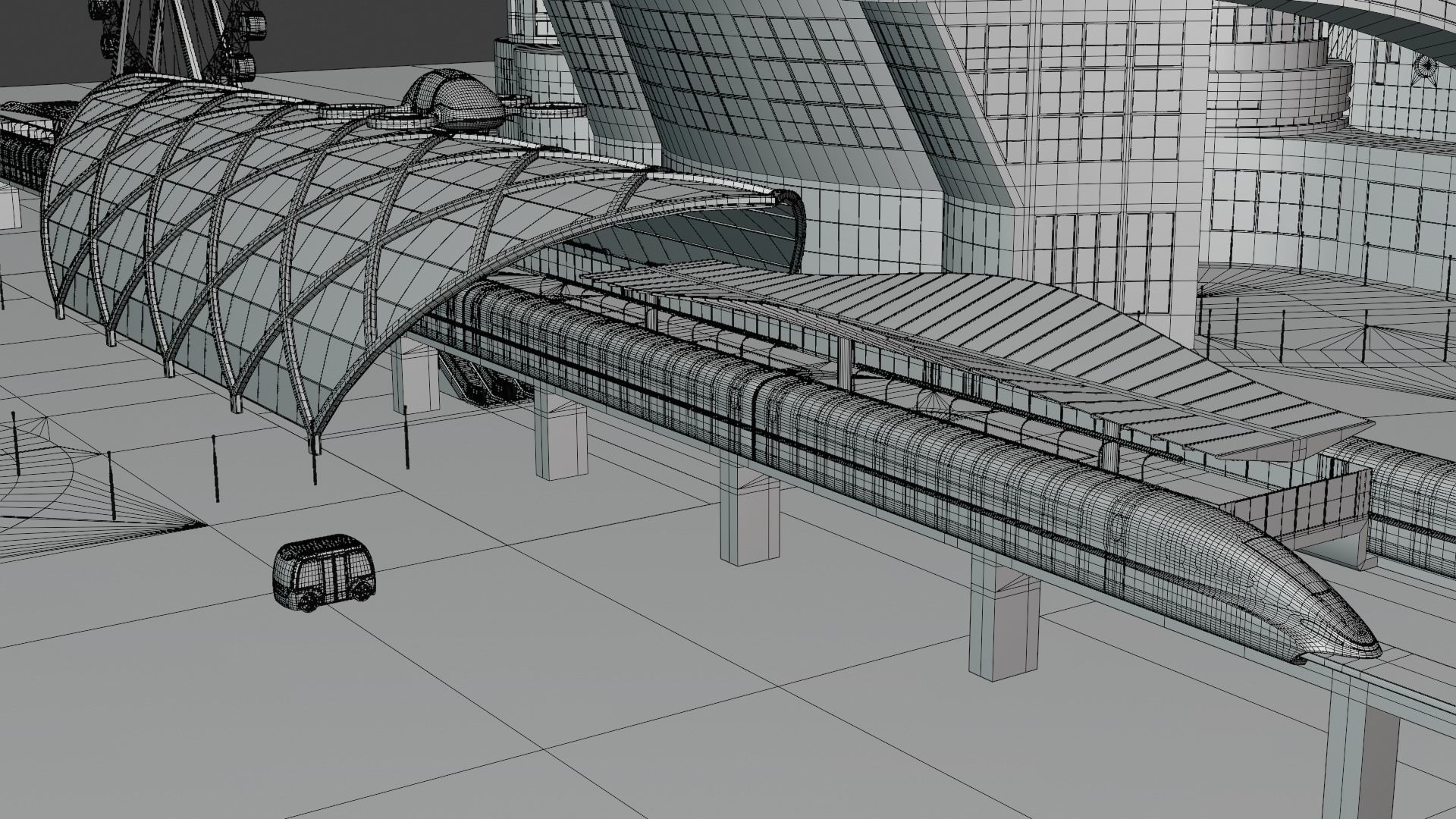 Future city with maglev 2023 3D model_3