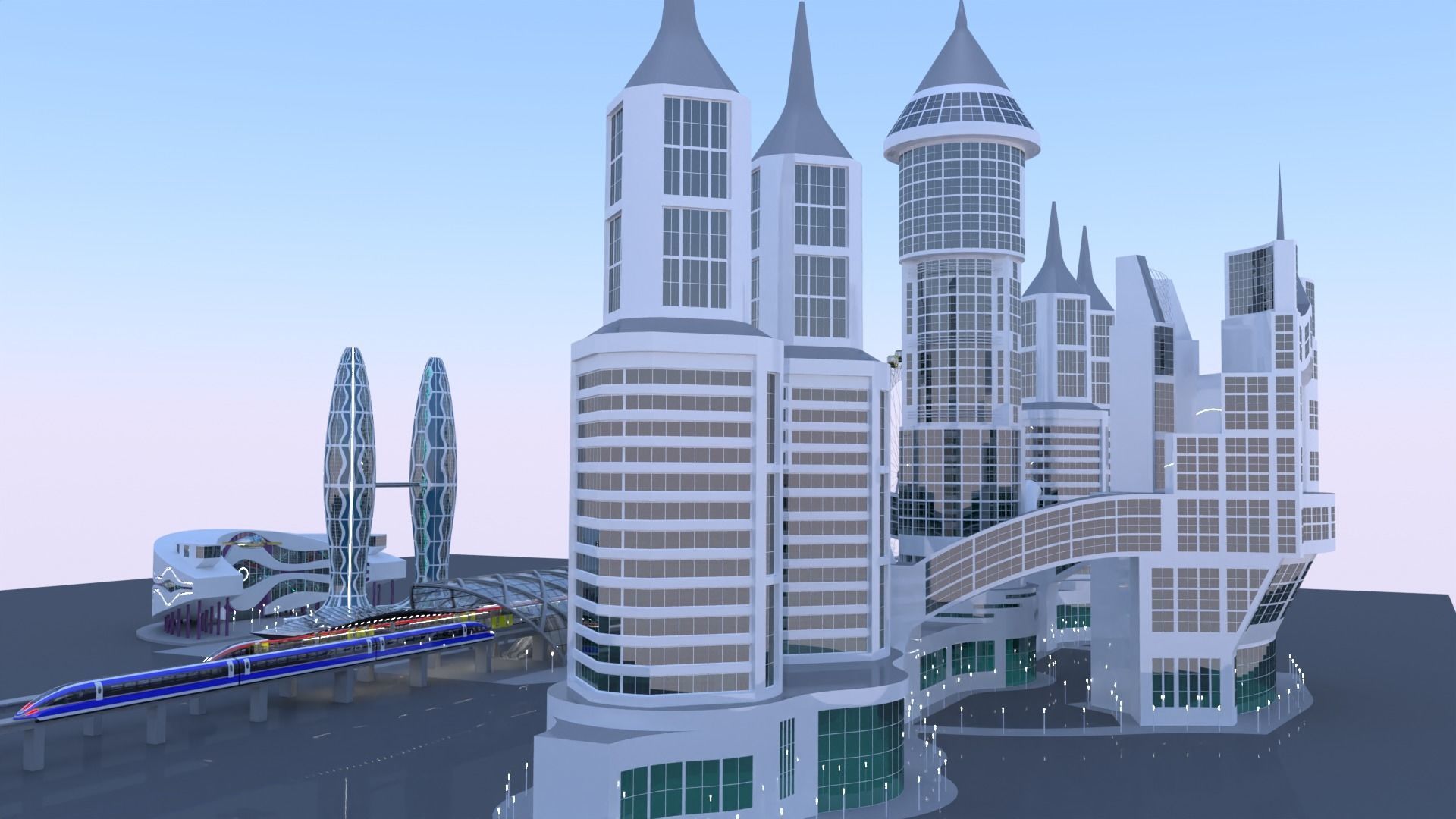 Future city with maglev 2023 3D model_14