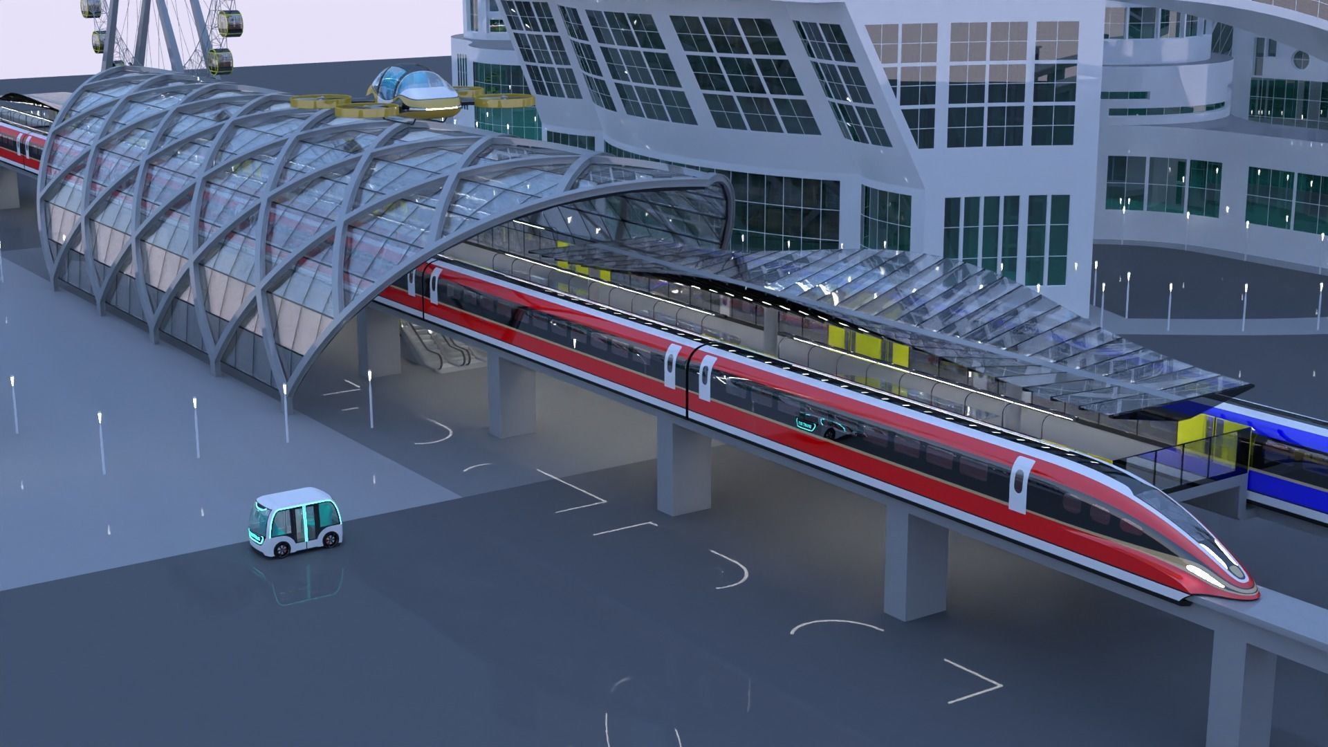 Future city with maglev 2023 3D model_2