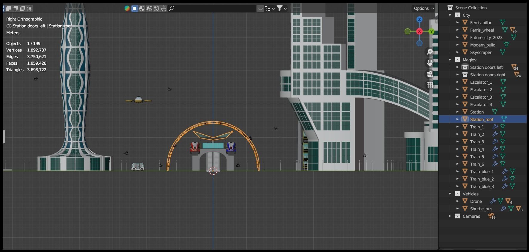 Future city with maglev 2023 3D model_30