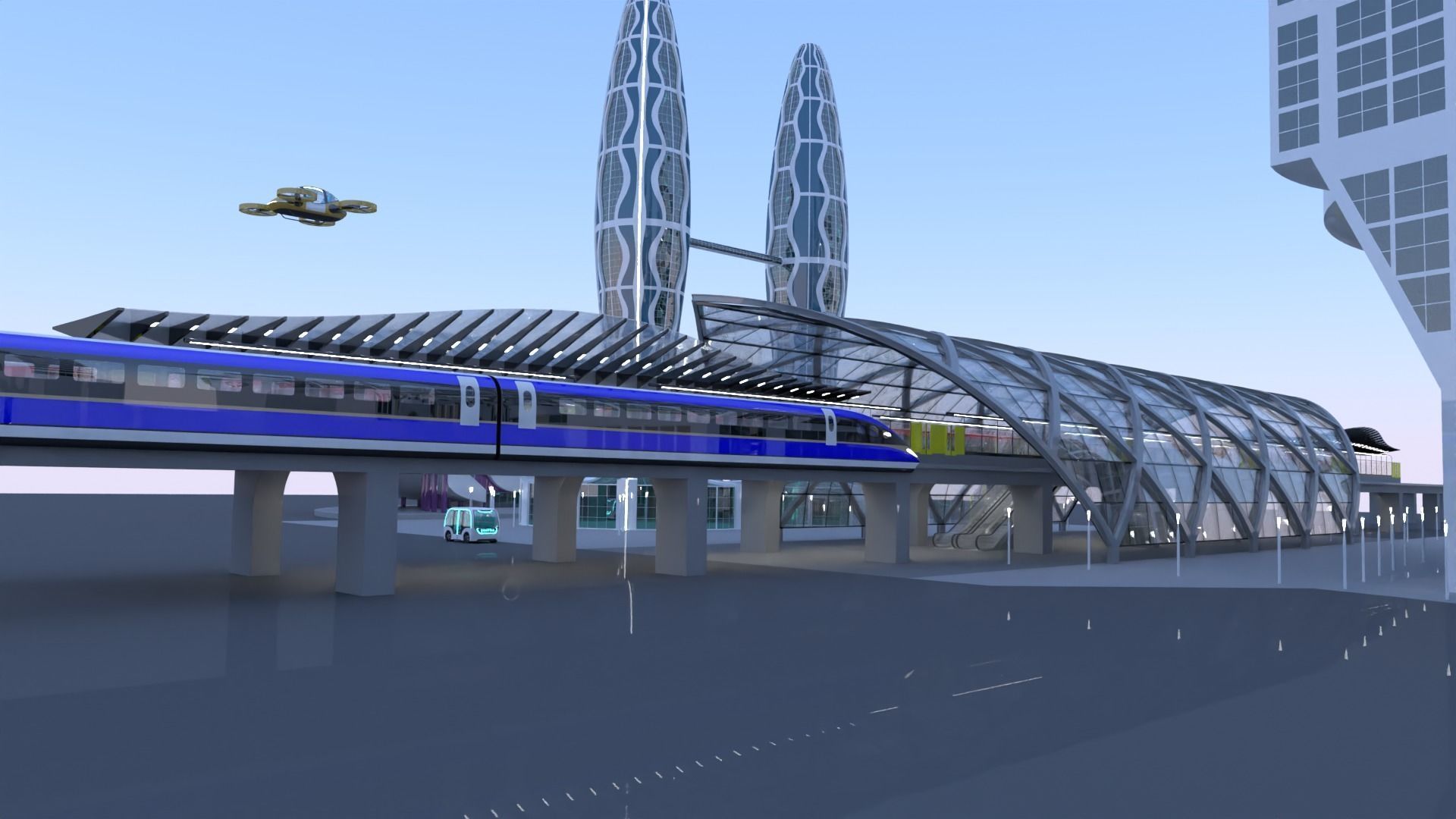 Future city with maglev 2023 3D model_20
