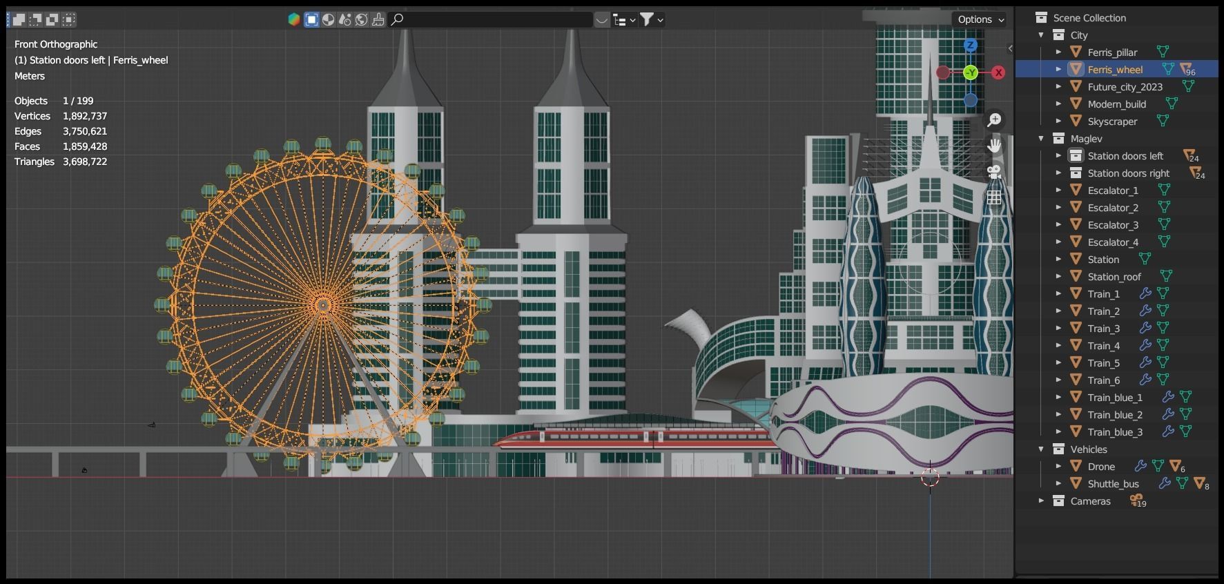 Future city with maglev 2023 3D model_28