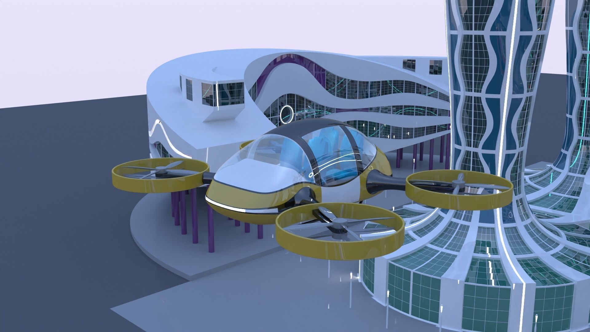 Future city with maglev 2023 3D model_8