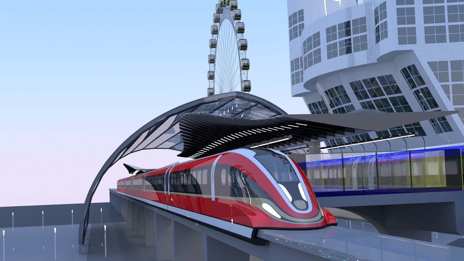 Future city with maglev 2023 3D model_12