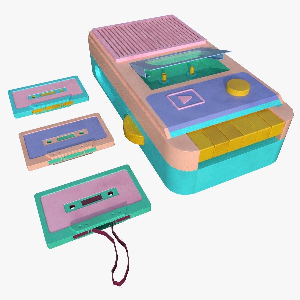 Retro Vintage Cassette Tape Recorder Stylized 3D Model 3D model_5