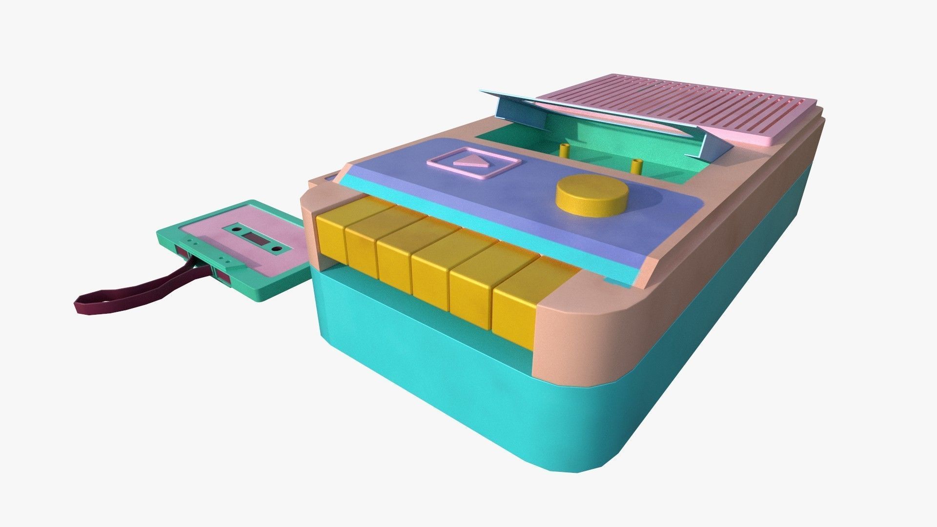 Retro Vintage Cassette Tape Recorder Stylized 3D Model 3D model_2