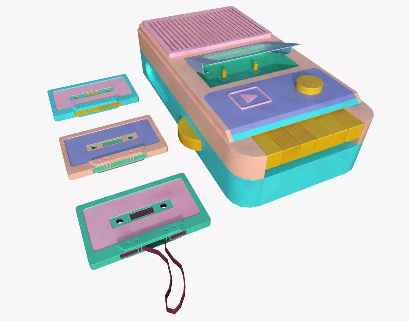 Retro Vintage Cassette Tape Recorder Stylized 3D Model 3D model_0