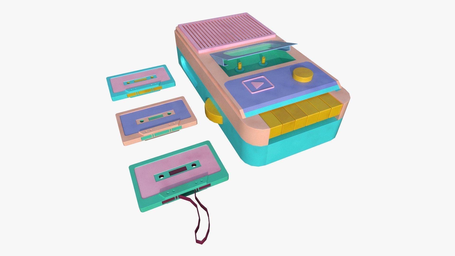 Retro Vintage Cassette Tape Recorder Stylized 3D Model 3D model_1
