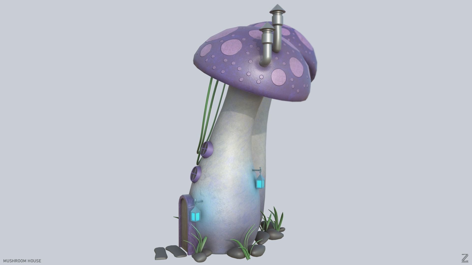 Mushroom house Low-poly 3D model_4