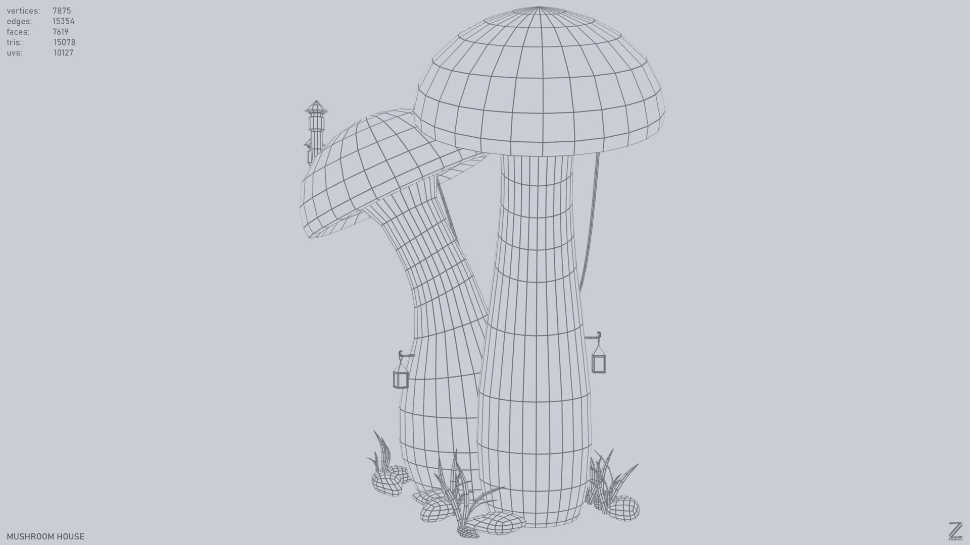 Mushroom house Low-poly 3D model_12