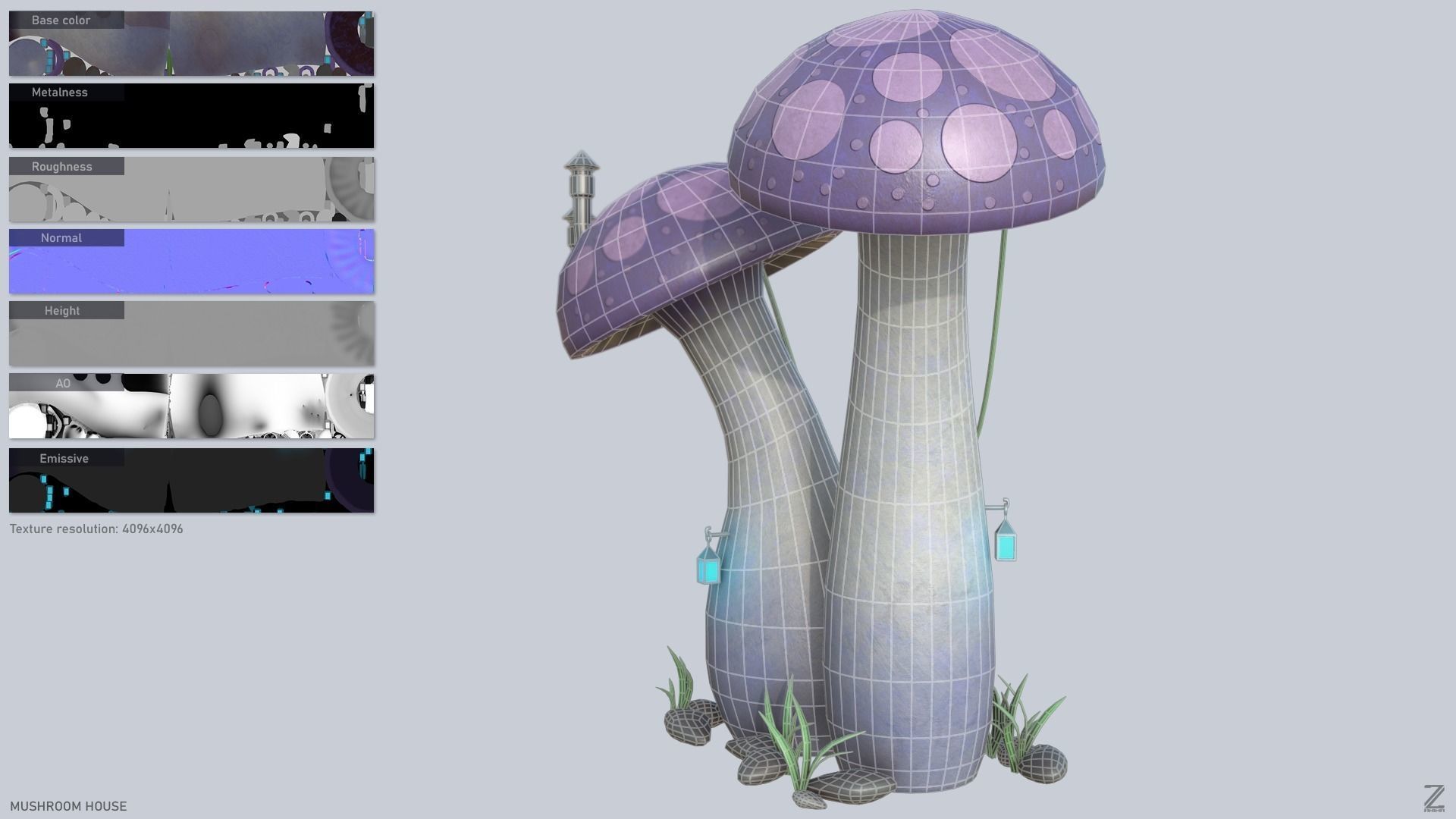 Mushroom house Low-poly 3D model_2