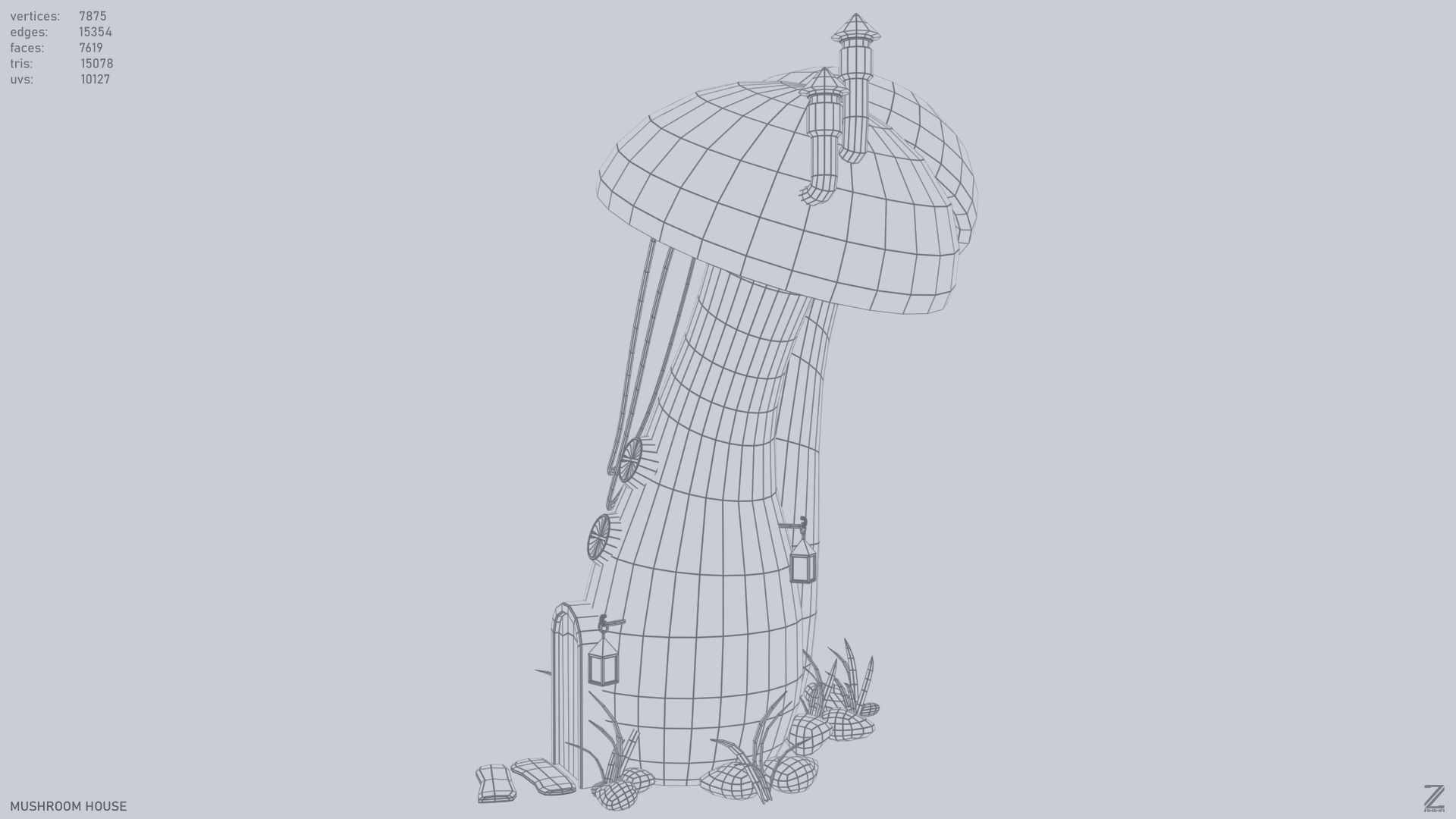 Mushroom house Low-poly 3D model_10