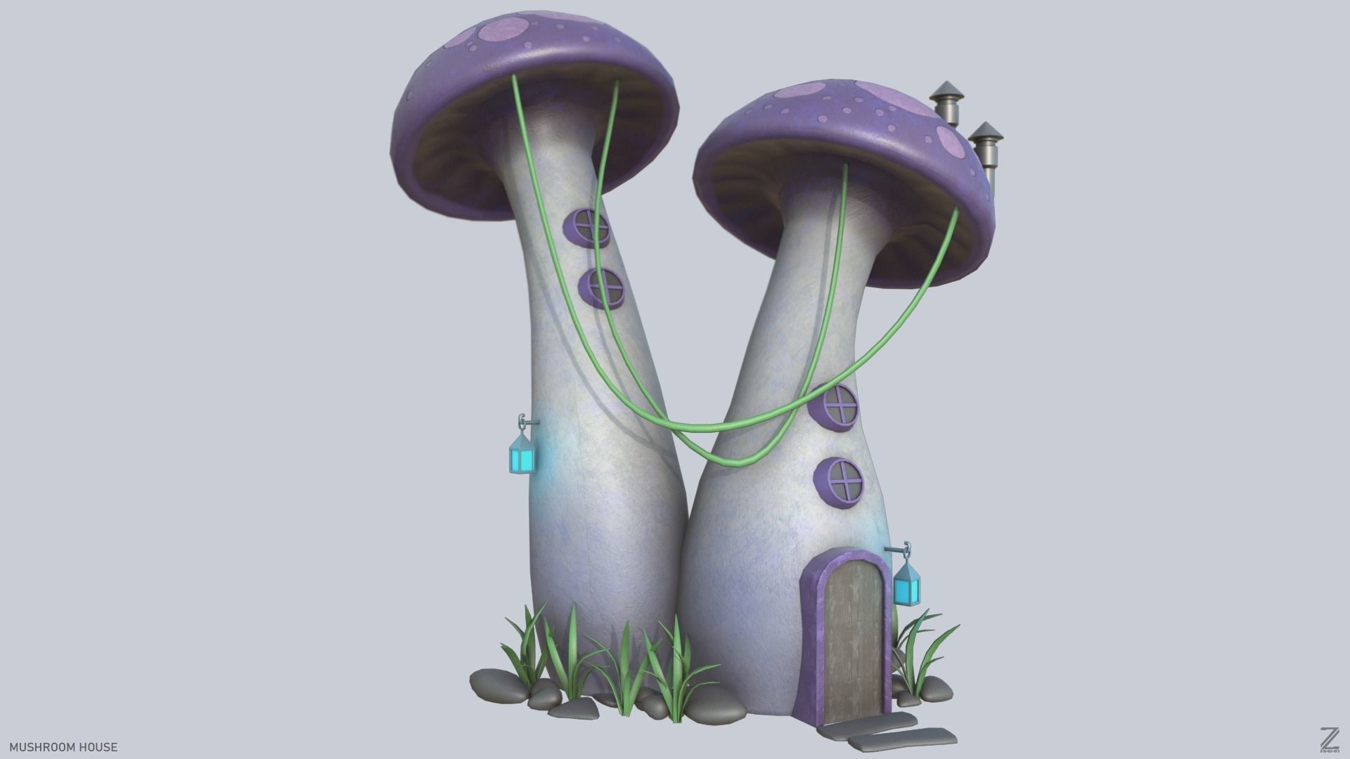 Mushroom house Low-poly 3D model_8