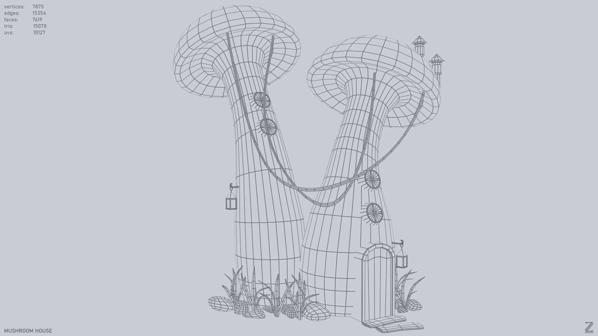 Mushroom house Low-poly 3D model_14