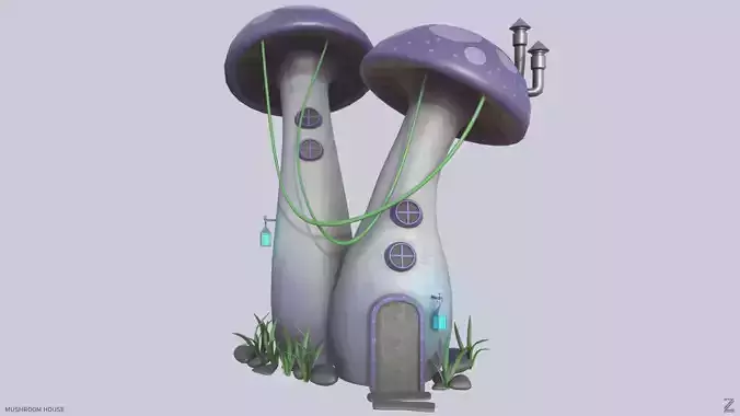 Mushroom house Low-poly 3D model