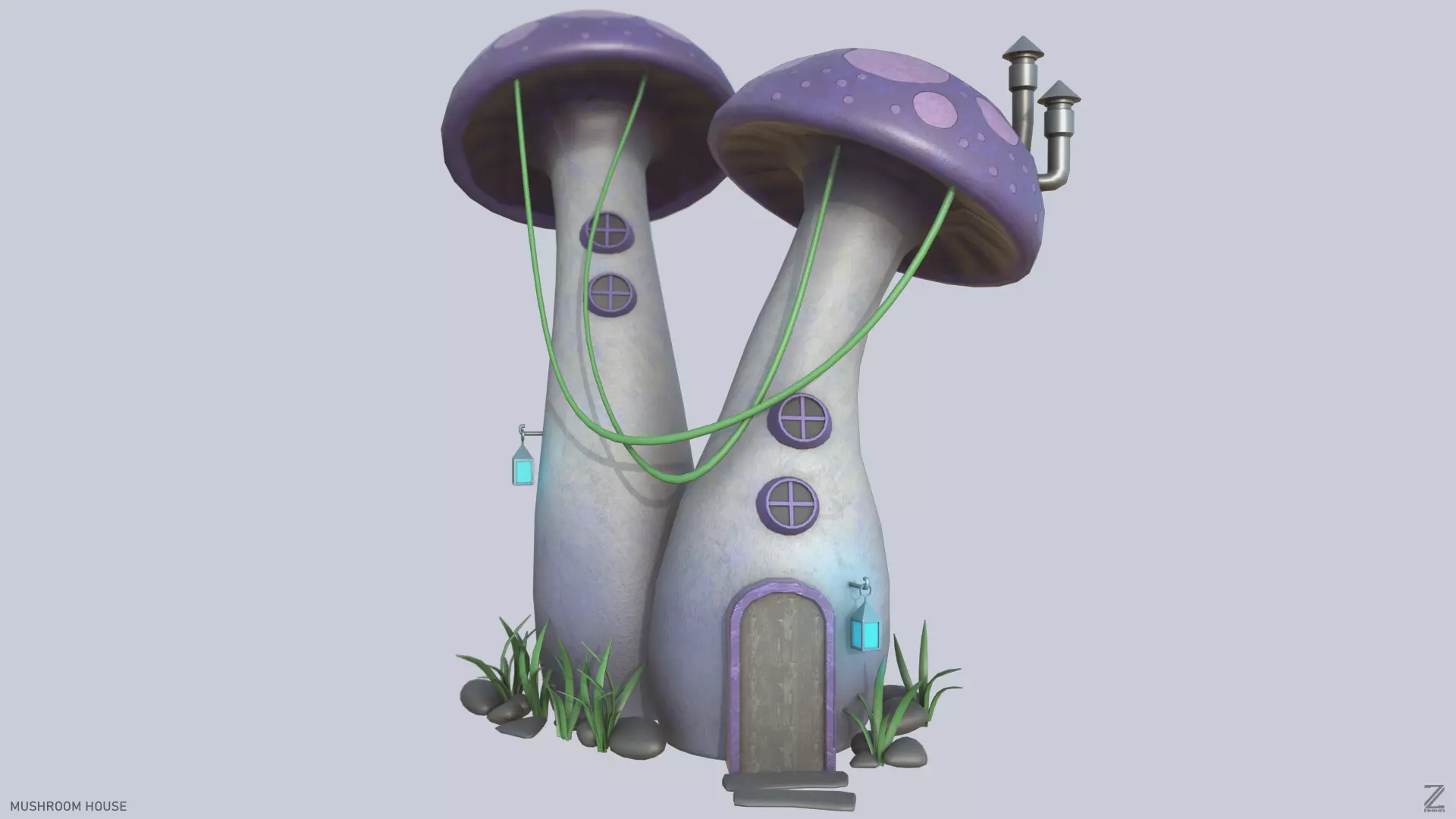 Mushroom house Low-poly 3D model_0