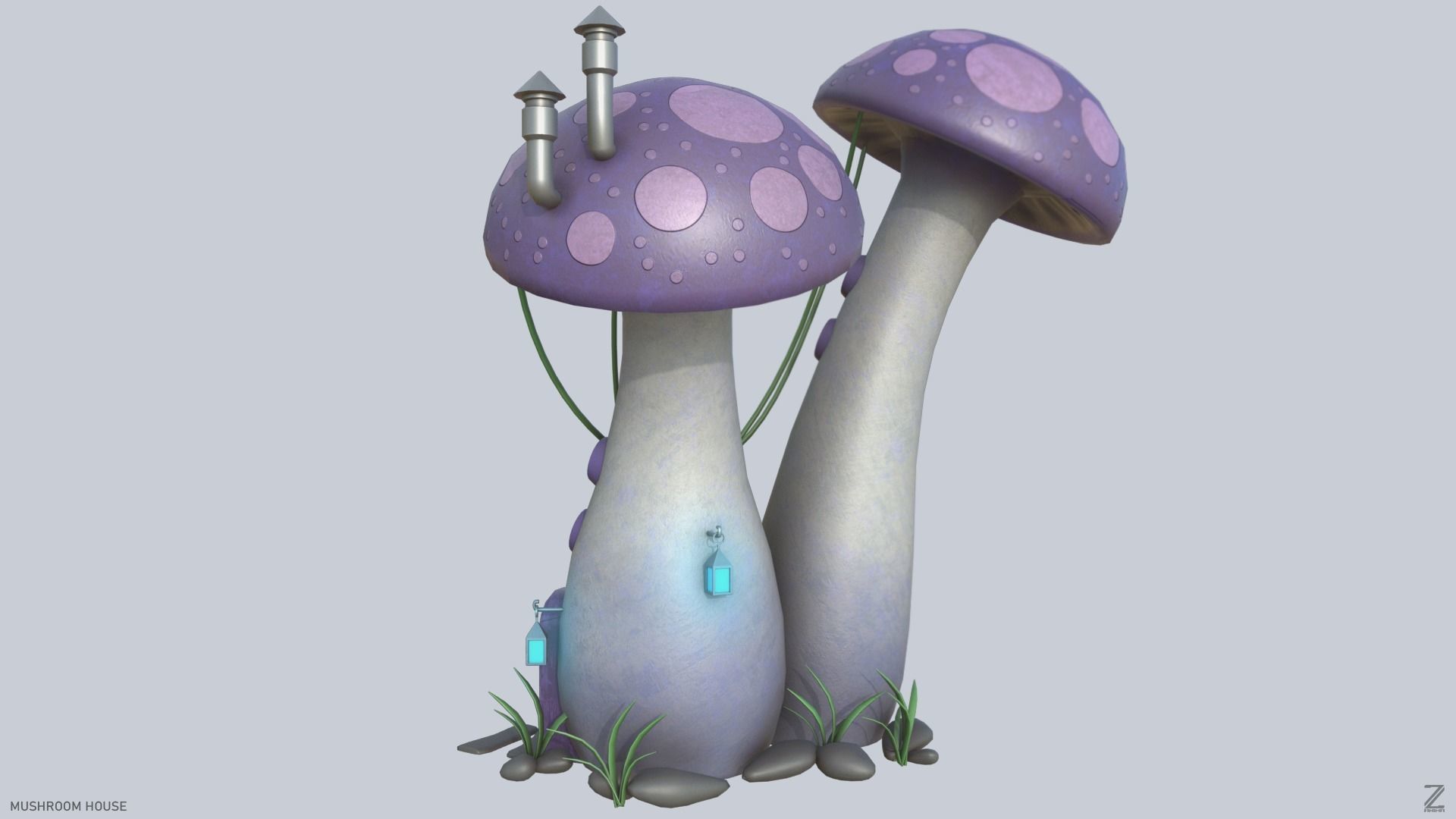Mushroom house Low-poly 3D model_5