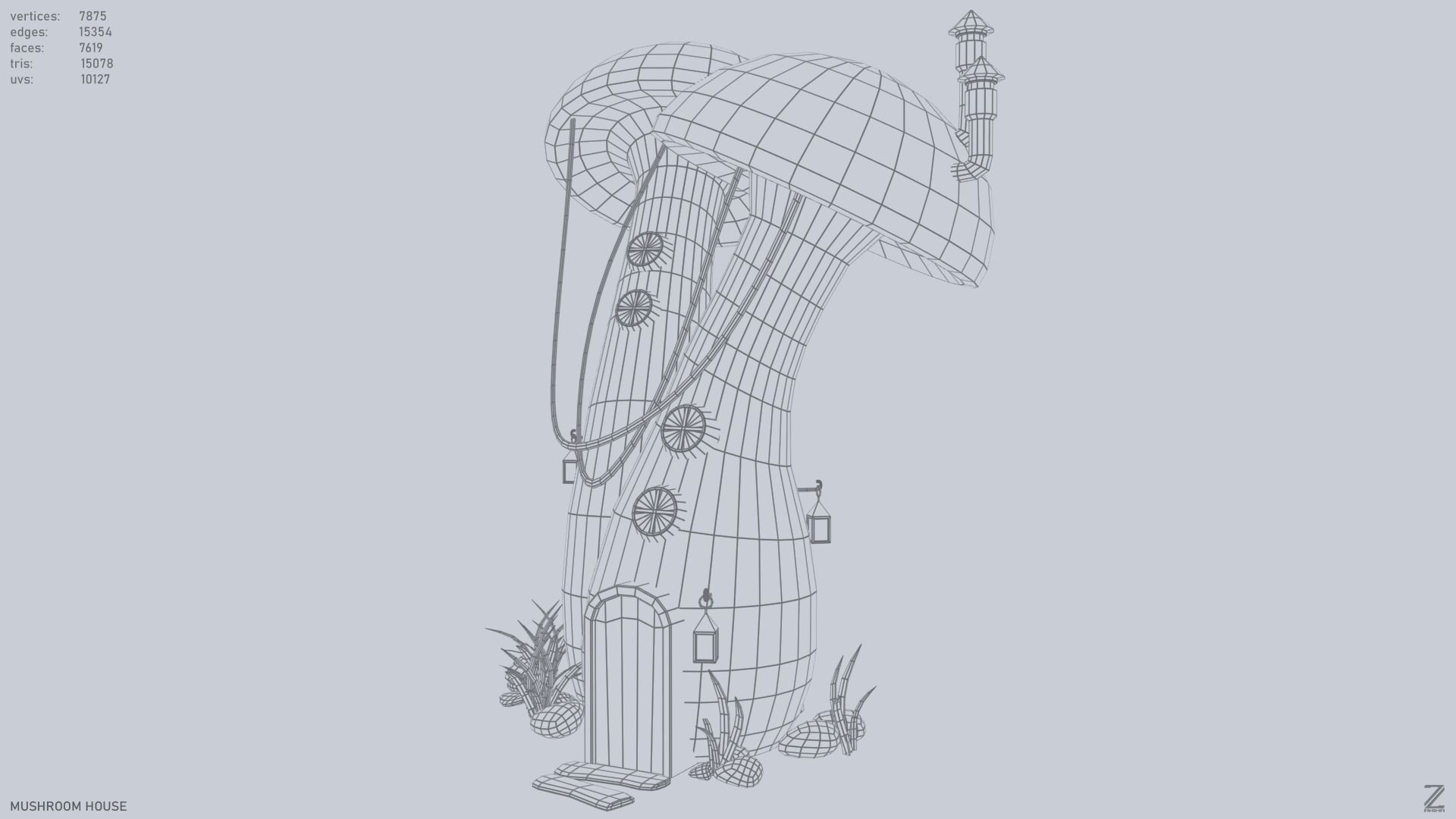 Mushroom house Low-poly 3D model_9