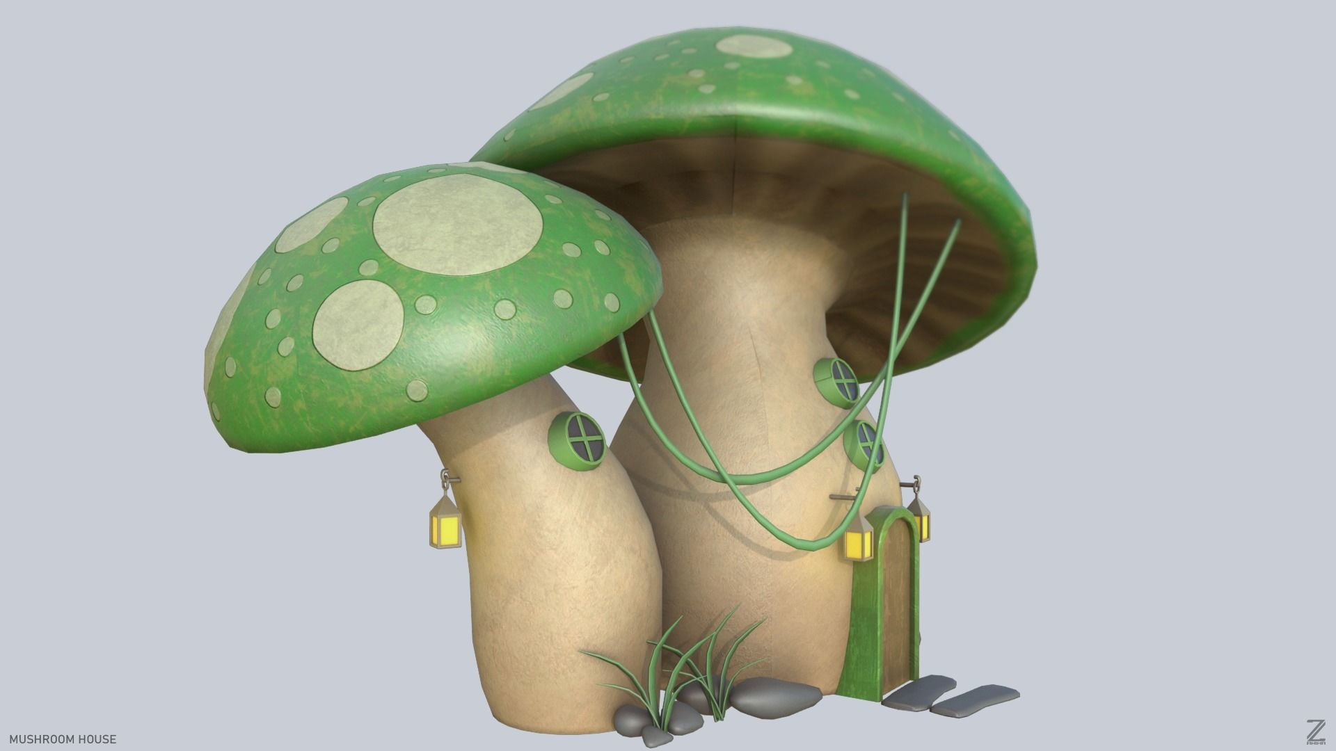 Mushroom house Low-poly 3D model_8