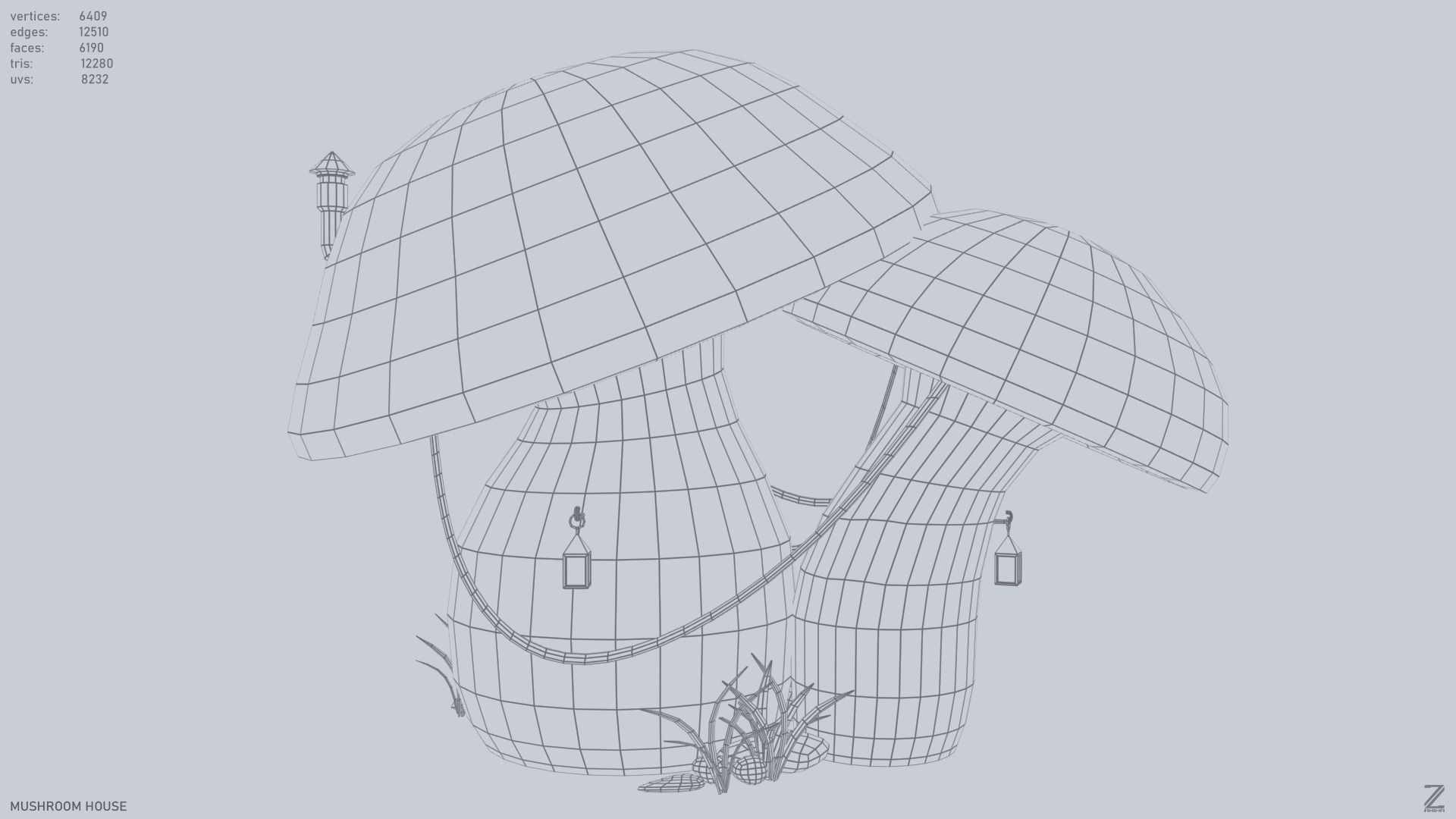 Mushroom house Low-poly 3D model_12