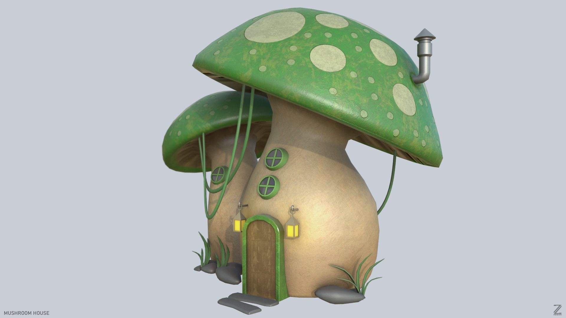 Mushroom house Low-poly 3D model_1